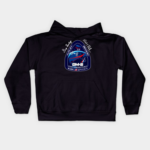 Nasa Spacex patch demo-2 with hurley behnken signature Kids Hoodie by Adaba